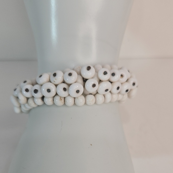 Unknown Jewelry - Vintage Retro MCM White Milkglass Wired Beaded Wrap Cuff Bracelet Cha Cha